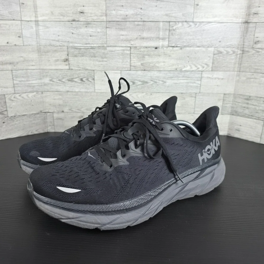 Hoka One One Clifton 8 Mens 13D Black Running Shoes 1119393 BBLC Low Top Sneaker